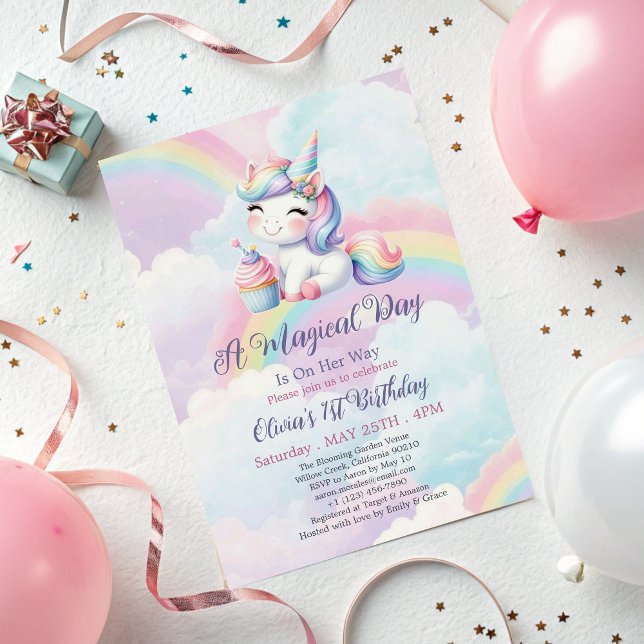 Magical Cute Unicorn Rainbow  1st Birthday  Invitation (Creator Uploaded)