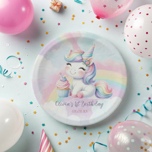 Magical Cute Unicorn Rainbow Birthday  Paper Plate