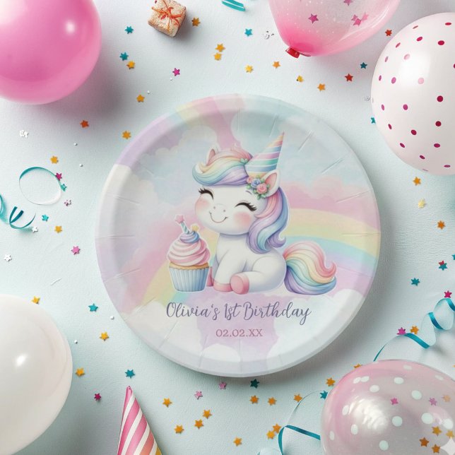 Magical Cute Unicorn Rainbow Birthday  Paper Plate (Creator Uploaded)