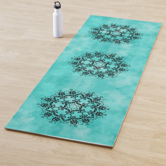 Magical Damask on Blue Yoga Mat (In Situ)