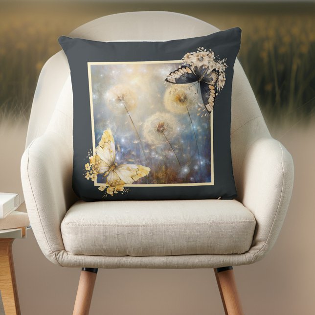 Magical Dandelions with Black and Gold Butterflies Cushion (Creator Uploaded)