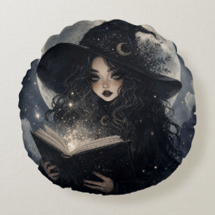 magical dark academia witchy design round cushion