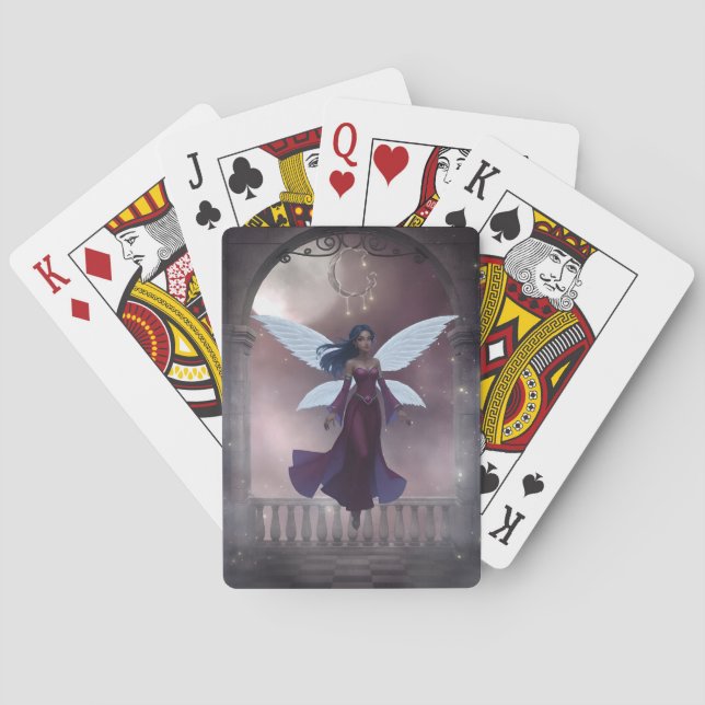 Magical Dark-Haired Fairy with Moon Playing Cards (Back)