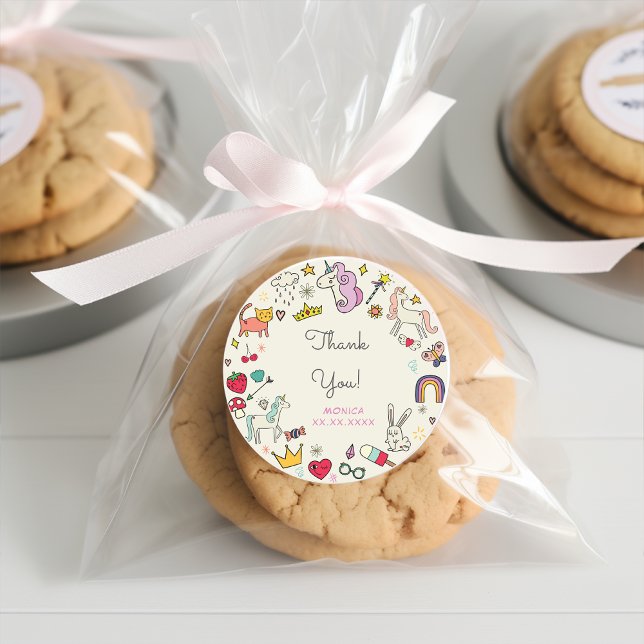 Magical day cats rabbits unicorns kids birthday classic round sticker (Creator Uploaded)