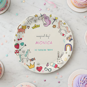 Magical day cats rabbits unicorns kids birthday paper plate
