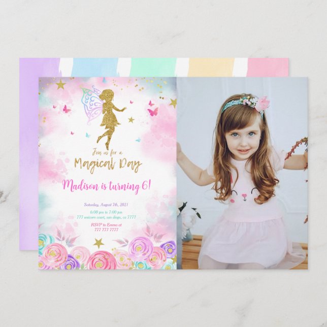 Magical Day, Fairy Birthday Party Photo Invitation (Front/Back)