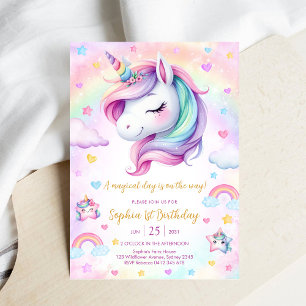 Magical Day Unicorn and Rainbows Birthday Invitation