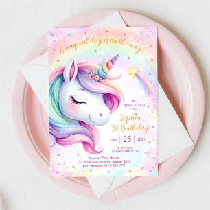 Magical Day Unicorn and Rainbows Birthday Invitation