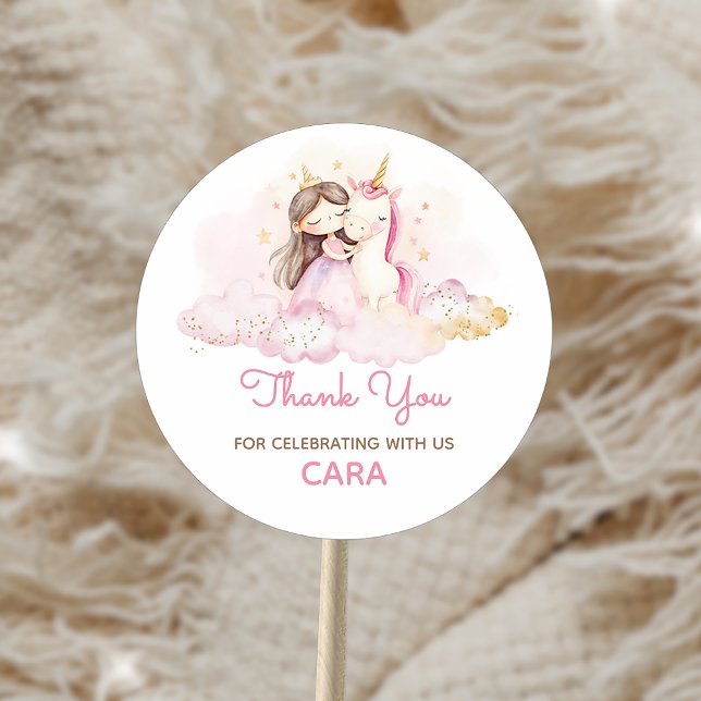 Magical Day Unicorn Birthday Party  Classic Round Sticker (Unicorn Princess Birthday Sticker)