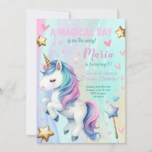 Magical day Unicorn Birthday Party Invitation 