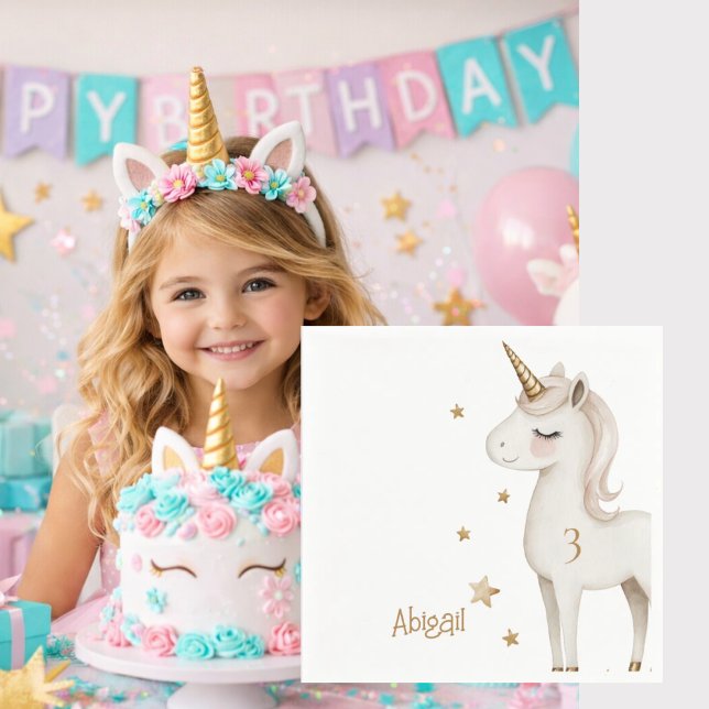 Magical Day Unicorn Girl Birthday Party Cocktail Napkin (Creator Uploaded)