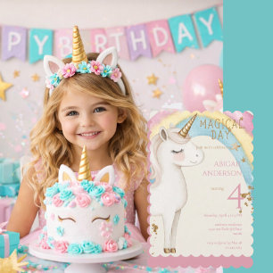 Magical Day Unicorn Rainbow Girl Birthday Party II Invitation