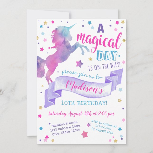 Magical Day Unicorn Tie Dye Birthday Invitation (Front)