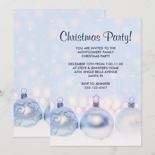Magical Decorative Metallic Christmas Balls Party Invitation (Front/Back)