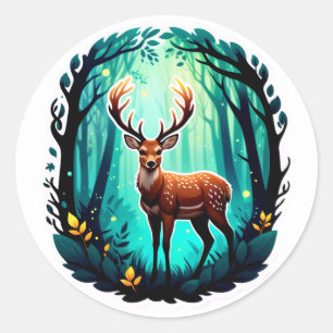 Magical Deer Woodland Classic Round Sticker