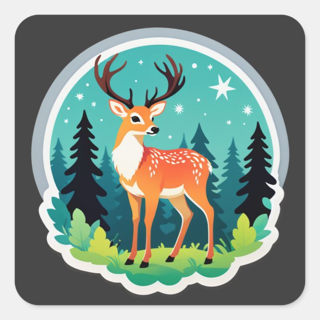 Magical Deer Woodland Square Sticker (Front)