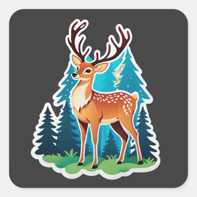 Magical Deer Woodland Square Sticker (Front)