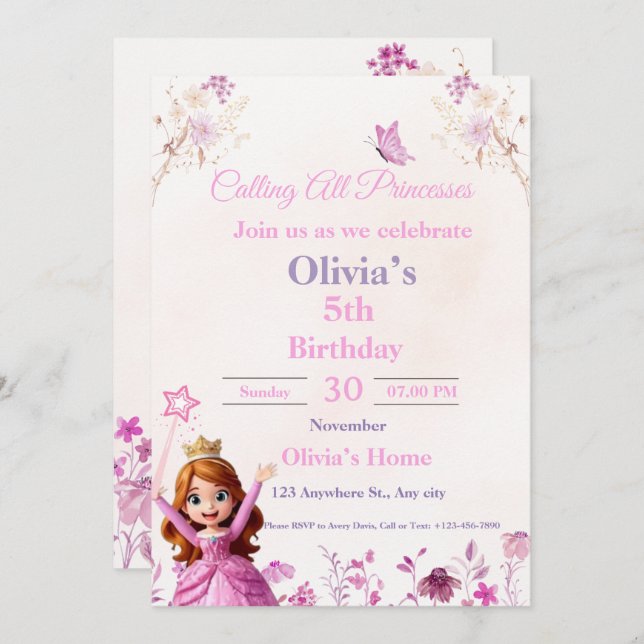 Magical Disney Princess Birthday Card for Girls (Front/Back)