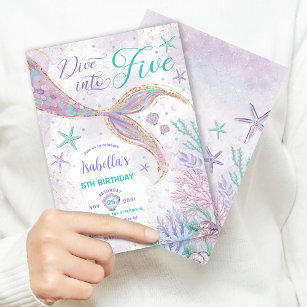 Magical Dive into Five Mermaid 5th Birthday Party Invitation