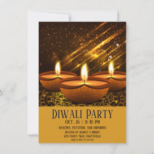 Magical Diwali Diyas with Sparkles Invitation