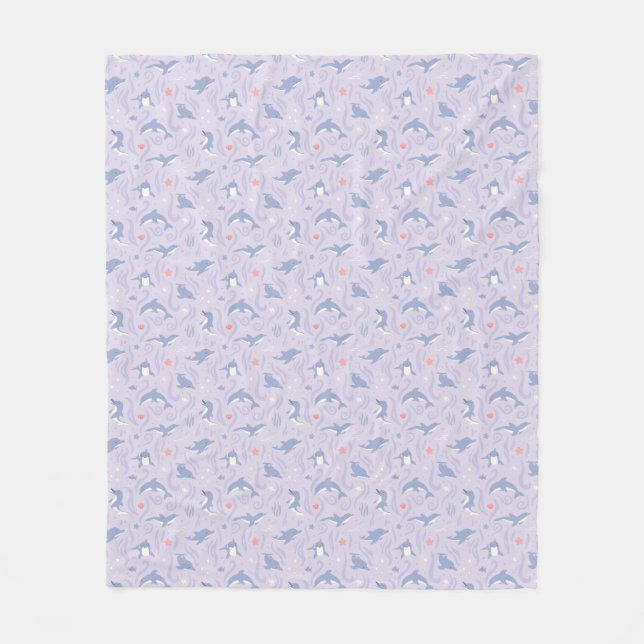 Magical Dolphin Nursery, Whimsical Underwater Deco Fleece Blanket (Front)