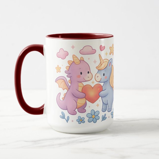Magical Dragon and Unicorn Heart Ceramic Mug (Left)