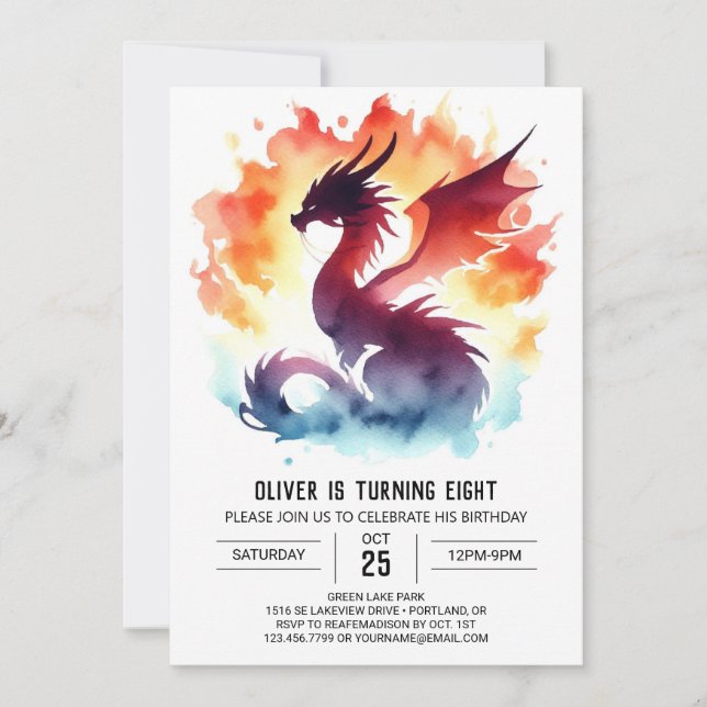 Magical Dragon Birthday Digital Invitation (Front)