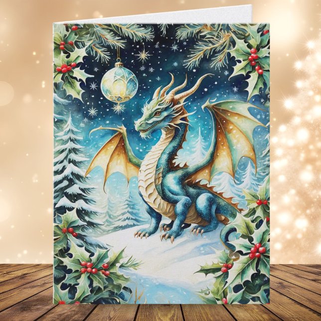 Magical Dragon Christmas With Holly Card (Creator Uploaded)