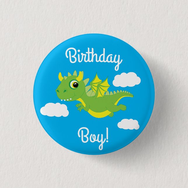 Magical Dragon Cute 1st Birthday Button Pin (Front)