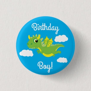 Magical Dragon Cute 1st Birthday Button Pin