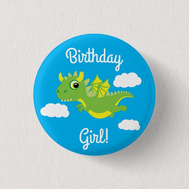 Magical Dragon Cute 1st Birthday Button Pin (Front)