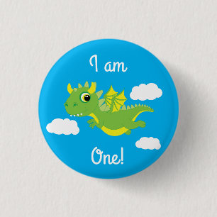 Magical Dragon Cute 1st Birthday Button Pin