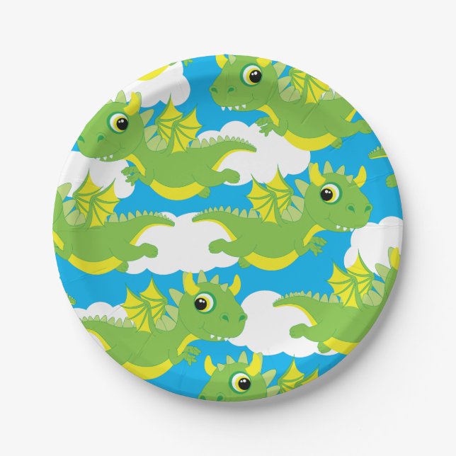 Magical Dragon Cute 1st Birthday Plates (Front)