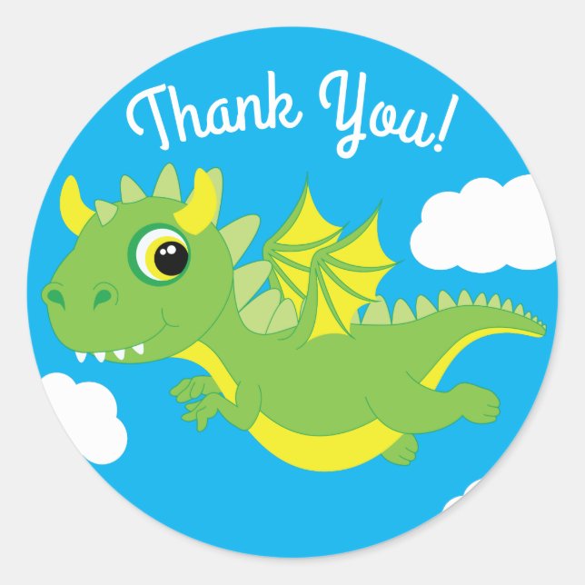 Magical Dragon  Cute 1st Birthday Thank You Classic Round Sticker (Front)