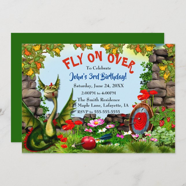 Magical Dragon Fantasy Birthday Party Invitation (Front/Back)