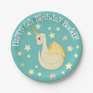 Magical Dragon Friend Personalised Teal Party Paper Plate