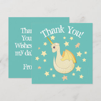 Magical Dragon Friend Personalised Teal Party Thank You Card