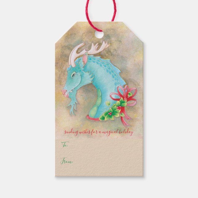 Magical Dragon Holiday Wishes Gift Tags (Front)