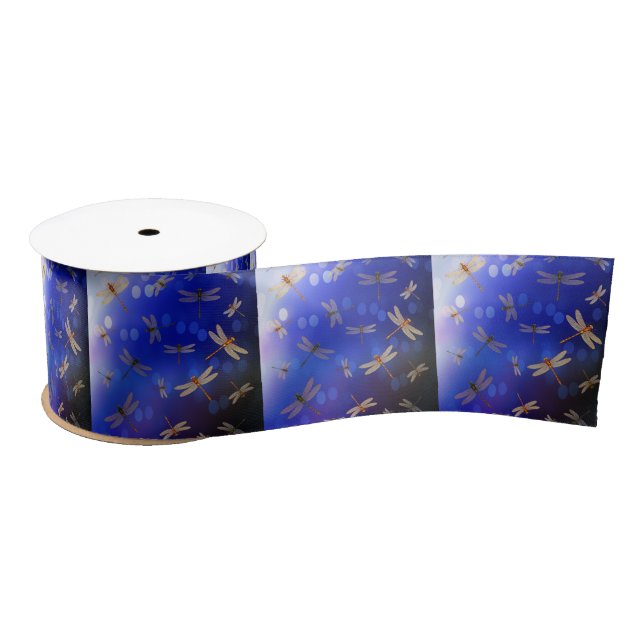 Magical Dragonflies On Blue, Satin Ribbon (Spool)