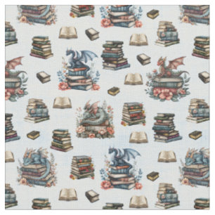 Magical Dragons & Books on Light Blue Fabric