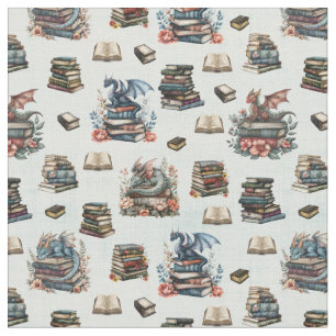 Magical Dragons & Books on Light Green Fabric