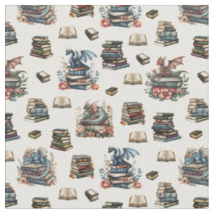 Magical Dragons & Books on Light Yellow Fabric