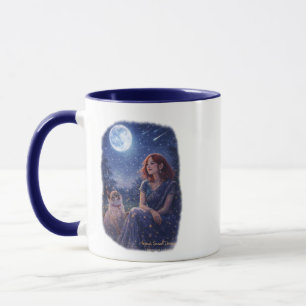 Magical Dream Cat - Girl with Cat under the Moon Mug