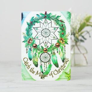 Magical Dreamcatcher Christmas Wreath Green Tones Holiday Card
