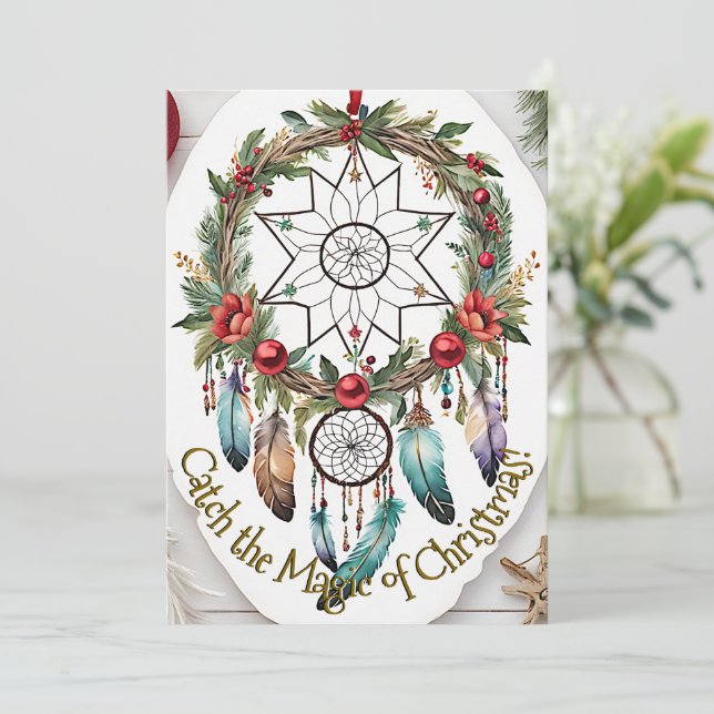 Magical Dreamcatcher Christmas Wreath Holiday Card (Standing Front)