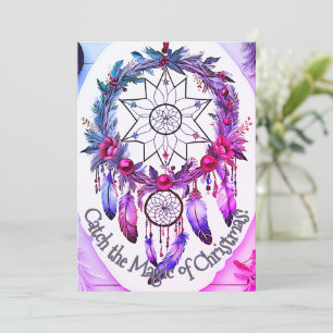Magical Dreamcatcher Christmas Wreath Purple/Pink Holiday Card