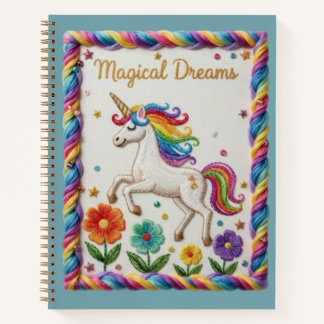 Magical Dreams Embroidered Unicorn Floral Notebook
