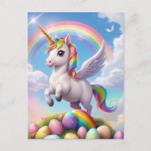 Magical Easter Unicorn Holiday Postcard (Front)