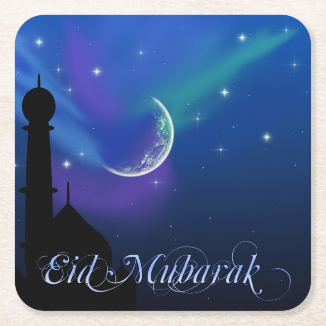 Magical Eid Night - Islamic Greeting Paper Coaster (Front)