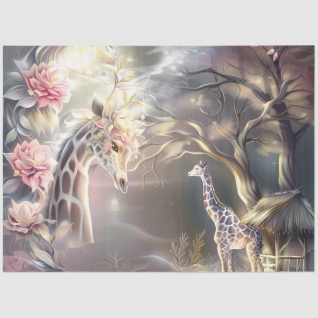 Magical Elegant  Floral Giraffe Decoupage  Tissue Paper (Front)